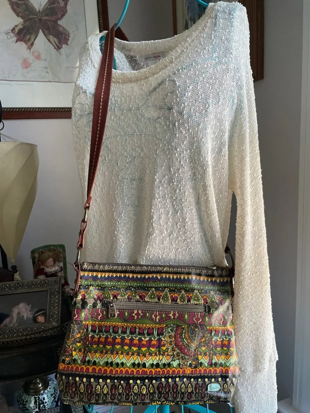 Sakroots Bohemian Peace Print Double-Zip Crossbody Bag